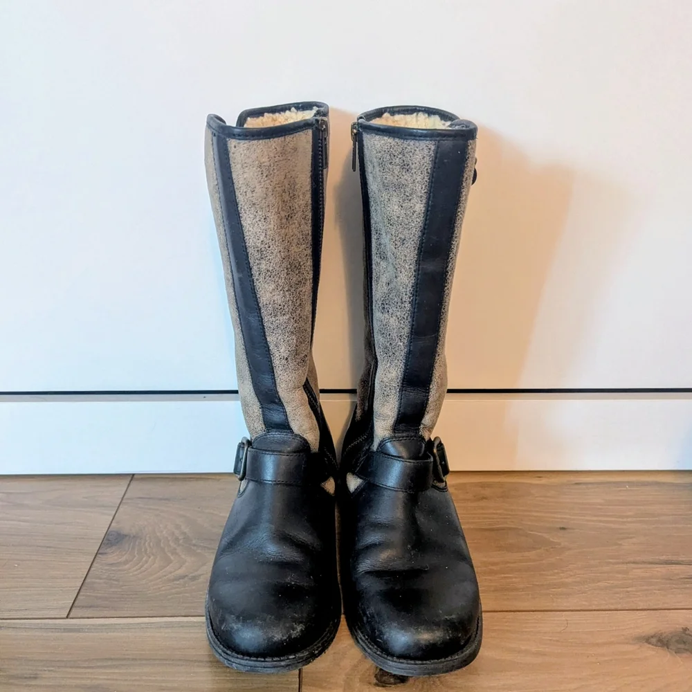 UGG Australia Chancery Shearling Lined Women's Black Leather Boots - Picture 2 of 5